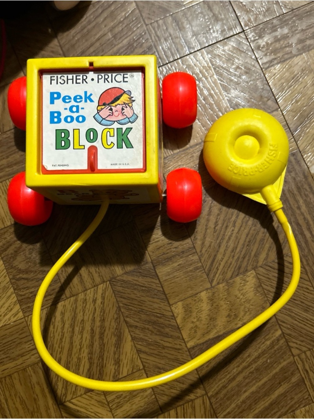 Vintage Fisher-Price Peek-a-Boo Block Toy - Yellow and Red